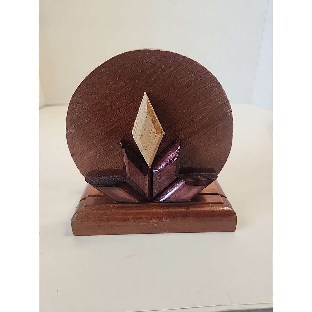 Handcrafted Tri-Colored Intarsia Wooden Napkin Holder  Abstract Floral Design